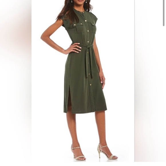Michael Kors Green Utility Snap Dress - Picture 1 of 5